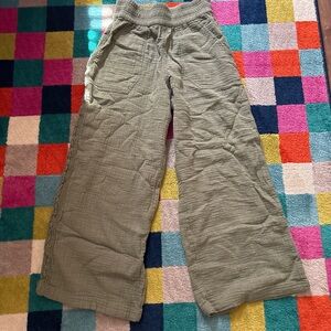 aerie Olive Green Wide-Leg Cotton Gauze Pants